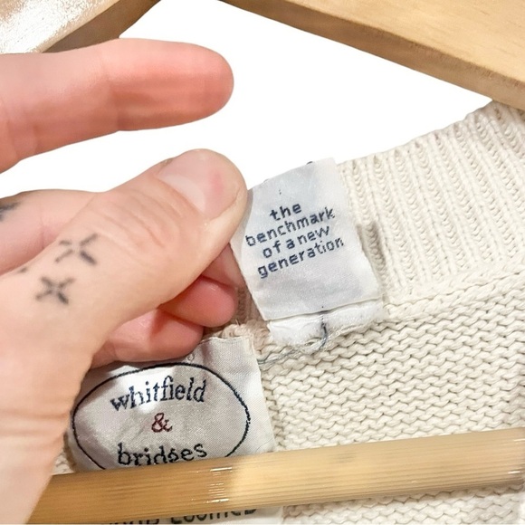 Whitfield & Bridges Mens Sweater Vest V Neck White Large Cottagecore Grandpacore - Picture 6 of 8